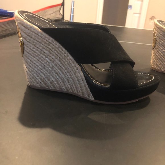 Tory Burch 4" Black Espadrille Wedges - Picture 2 of 5
